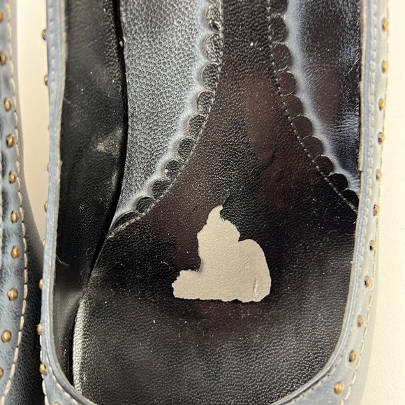 J. Renee! Gunsmoke blue leather gold studded embossed heels - Picture 6 of 13